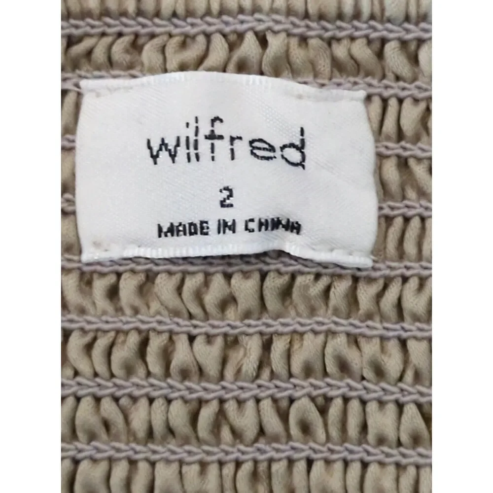Aritzia Wilfred‎ Tan Skye Satin Spaghetti Strap Smocked Soft Mini Dress Womens 2
